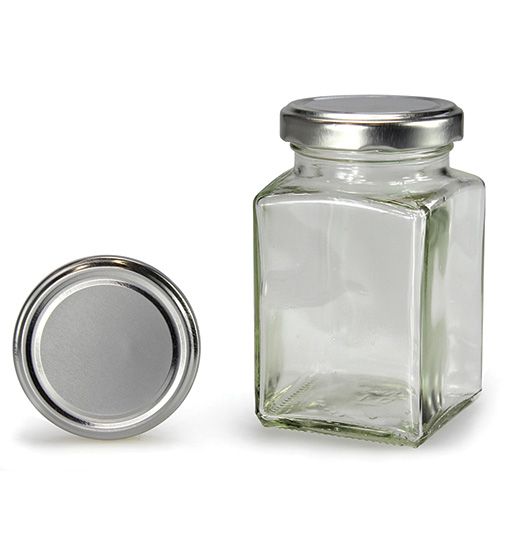 Viereckiges Glas mit silbernem Deckel 260 ml (TO 58)