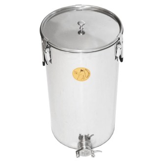 Abfüllkübel 50 kg aus Rostfrei-Quetschhahn und Spannverschlüssen Mellarius