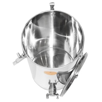 Abfüllkübel 50 kg aus Rostfrei-Quetschhahn und Spannverschlüssen Mellarius